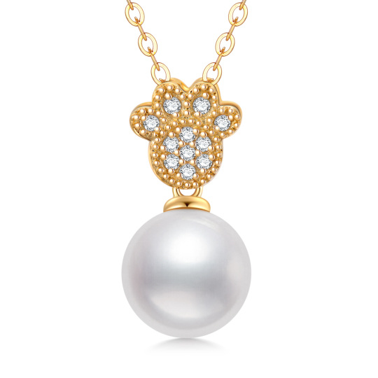 14K Gold Pearl Paw Pendant Necklace