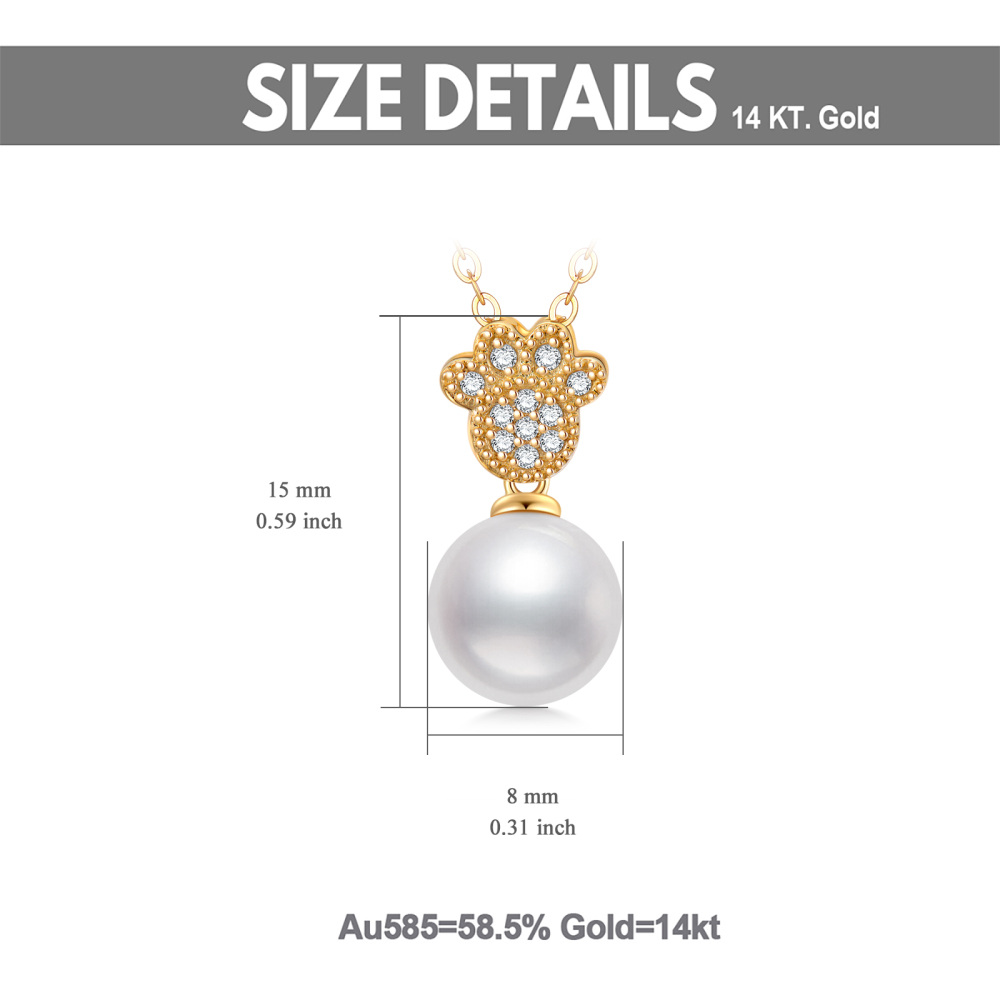 10K Gold Pearl Paw Pendant Necklace-3