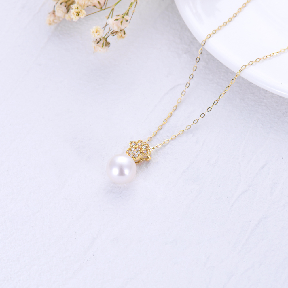 10K Gold Pearl Paw Pendant Necklace-5