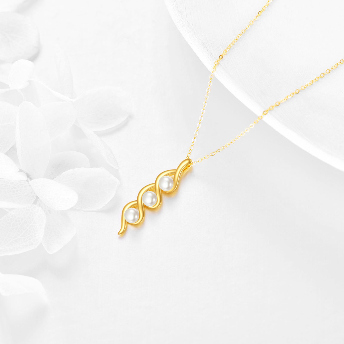 14K Gold Pearl Pendant Necklace-4