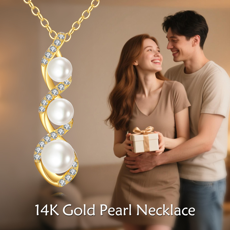 Colar com pendente de pérola em ouro branco 10K-5