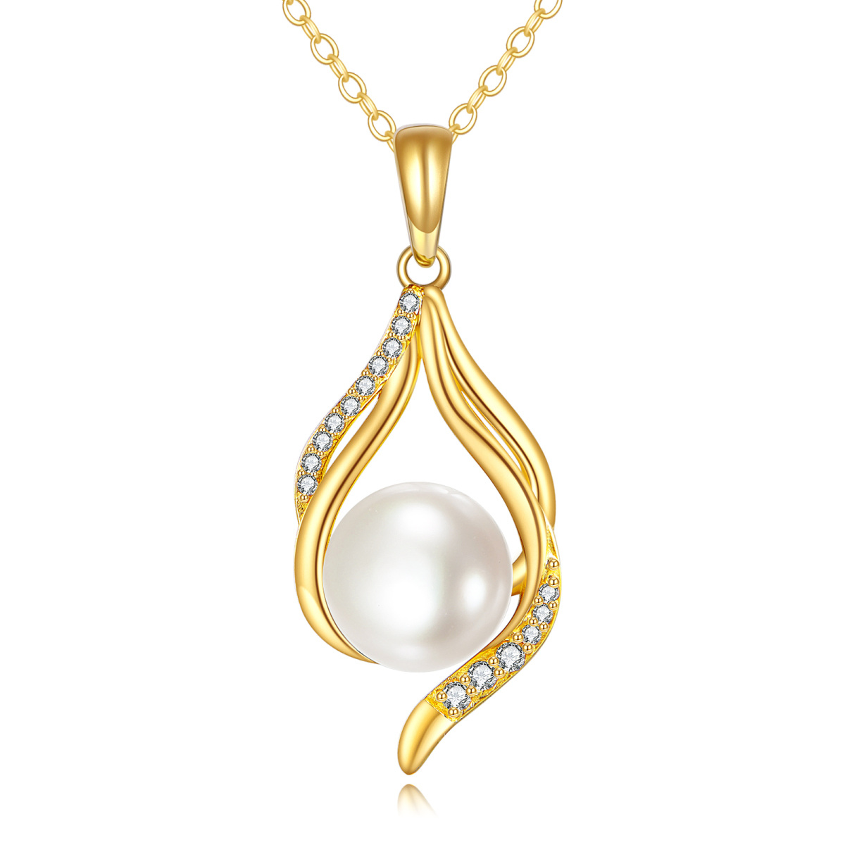 18K Gold Pearl Pendant Necklace-1