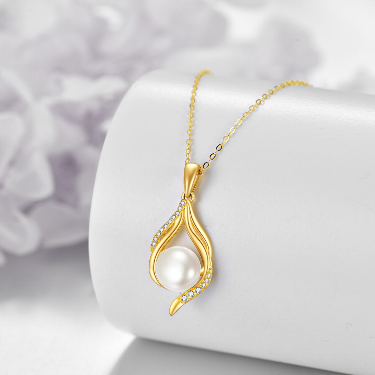 10K Gold Pearl Pendant Necklace-4