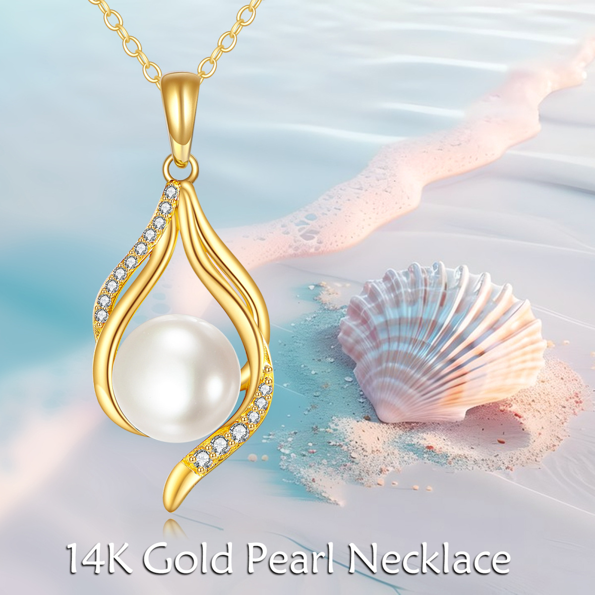 10K Gold Pearl Pendant Necklace-6