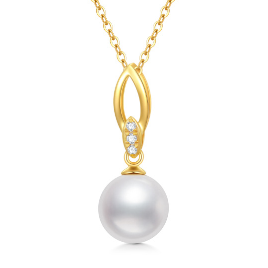 Collana con ciondolo in oro 14K con zirconi e perle