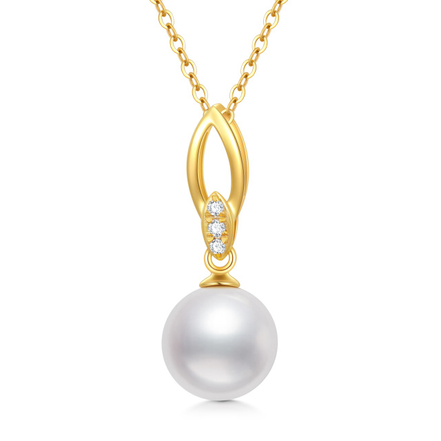 14K Gold Cubic Zirconia & Pearl Pendant Necklace-1