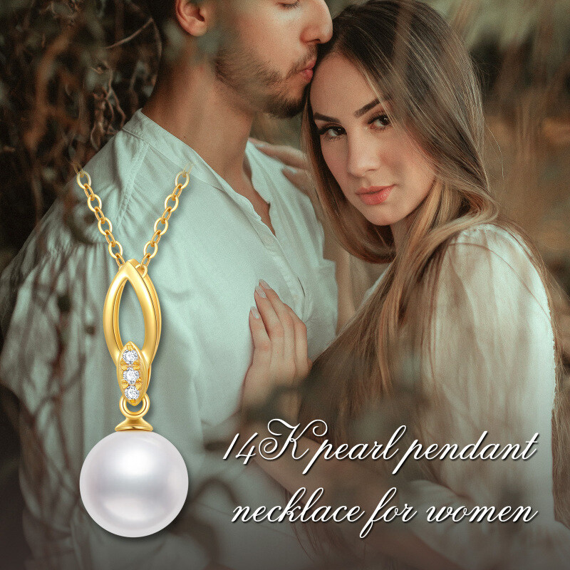 Collar con colgante de oro de 10 quilates, circonita cúbica y perla-3