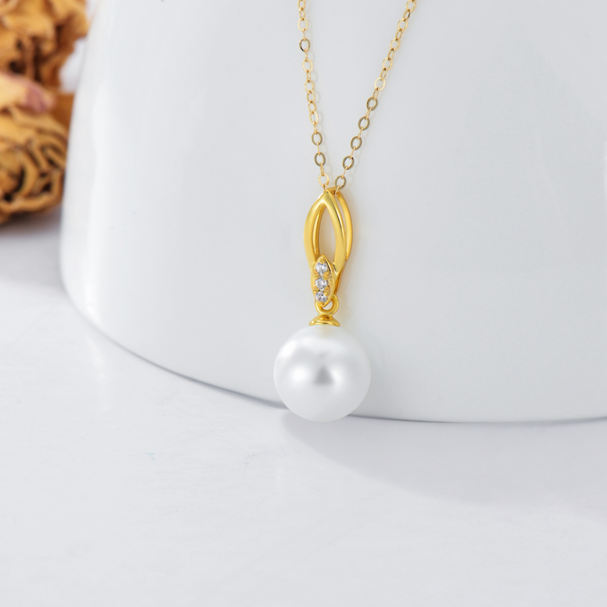 14K Gold Cubic Zirconia & Pearl Pendant Necklace-4