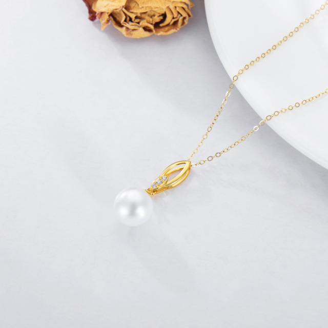 Collana con ciondolo in oro 14K con zirconi e perle-5