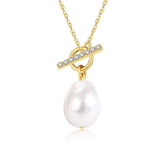 14K Gold Cubic Zirconia & Pearl Pendant Necklace