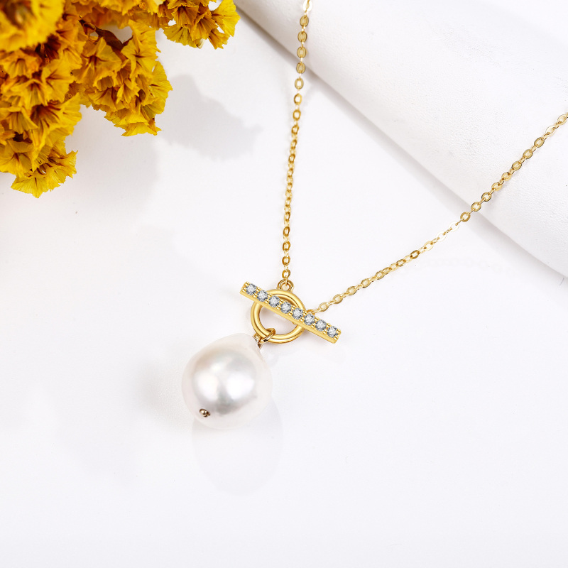 10K Gold Cubic Zirconia & Pearl Pendant Necklace-4