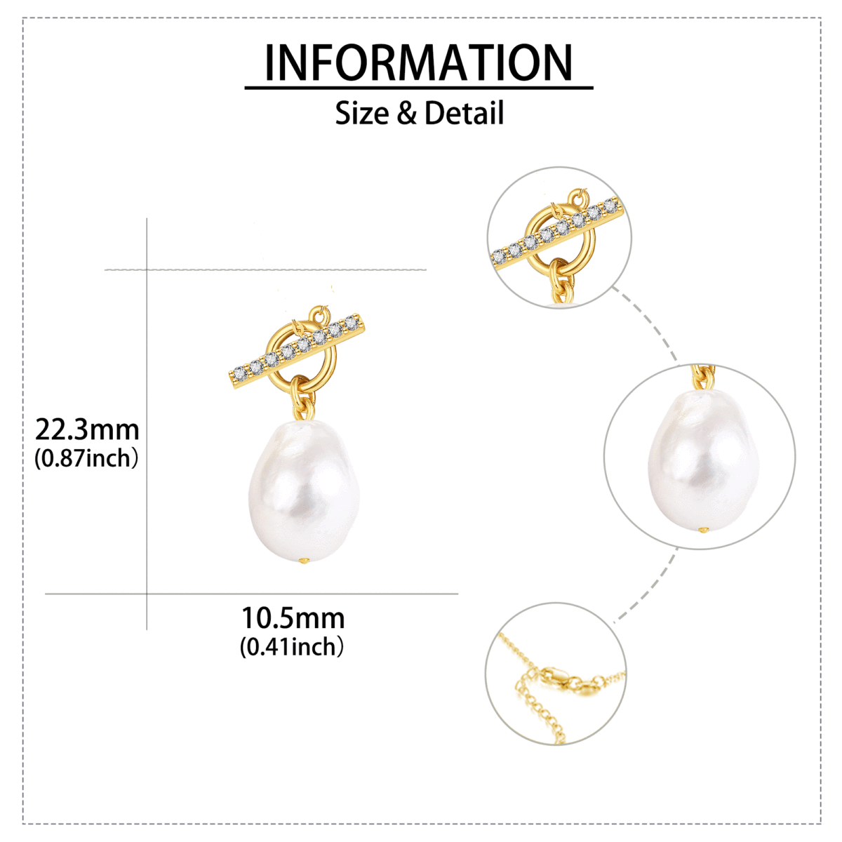 Collana con ciondolo perla in oro 14 carati con zirconi cubici-5