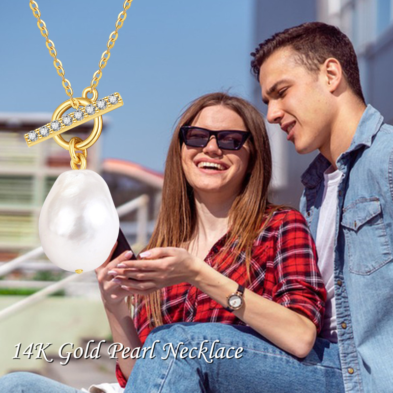 10K Gold Cubic Zirconia & Pearl Pendant Necklace-6