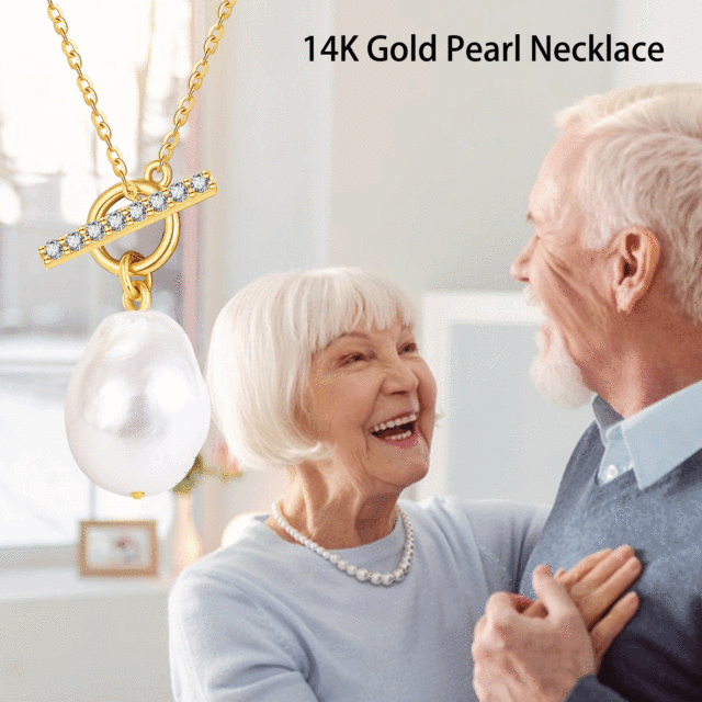 Collana con ciondolo perla in oro 14 carati con zirconi cubici-7