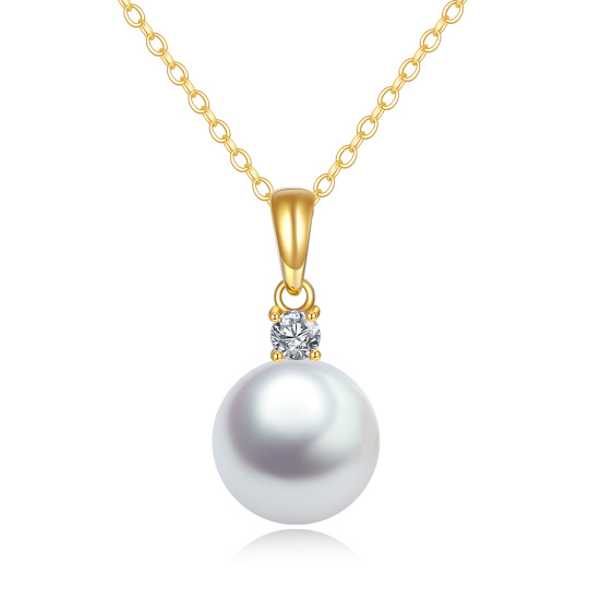 14K Gold Cubic Zirconia & Pearl Pendant Necklace