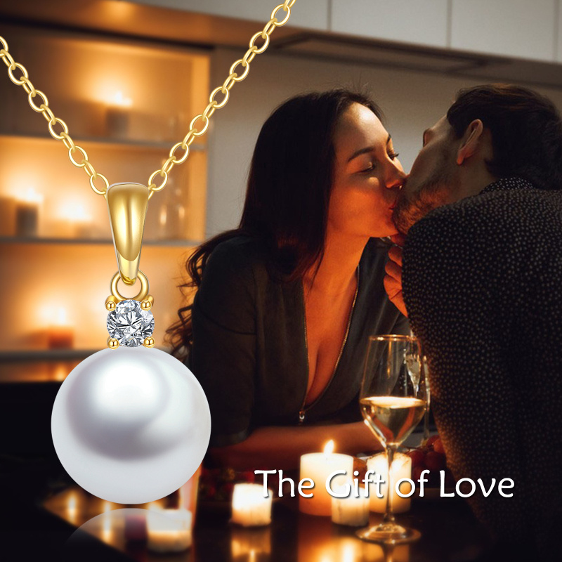 Halskette mit Anhänger aus 18-karätigem Weißgold mit Zirkonia und Perle-5