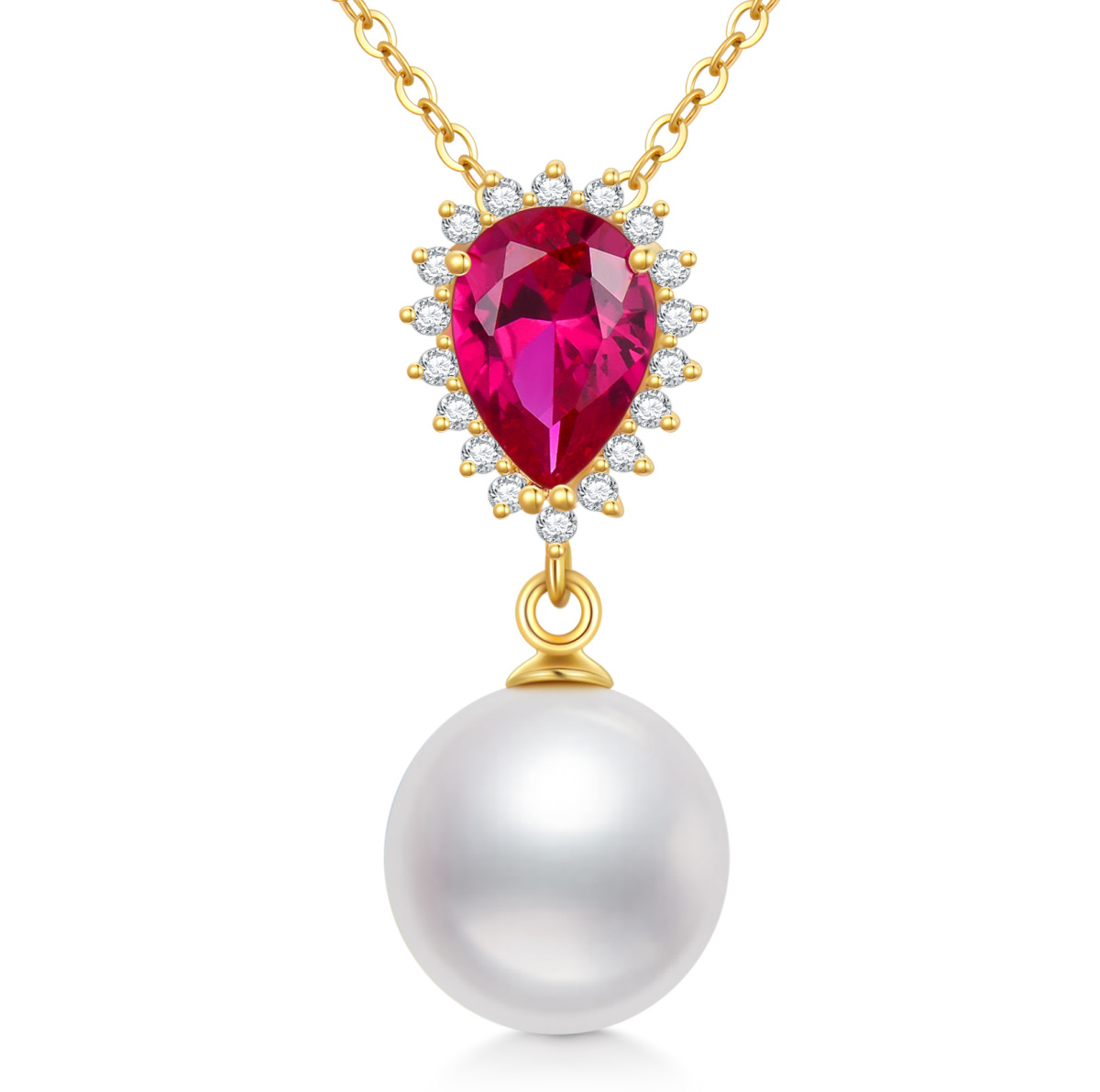 10K Gold Cubic Zirconia & Pearl Pendant Necklace-1