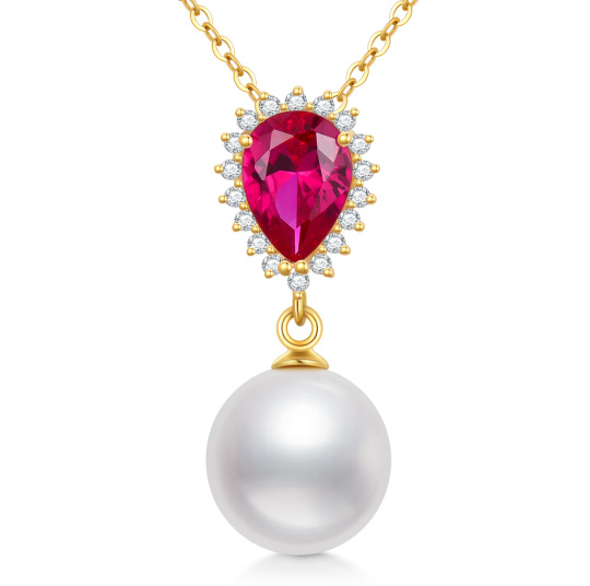 14K Gold Cubic Zirconia & Pearl Pendant Necklace