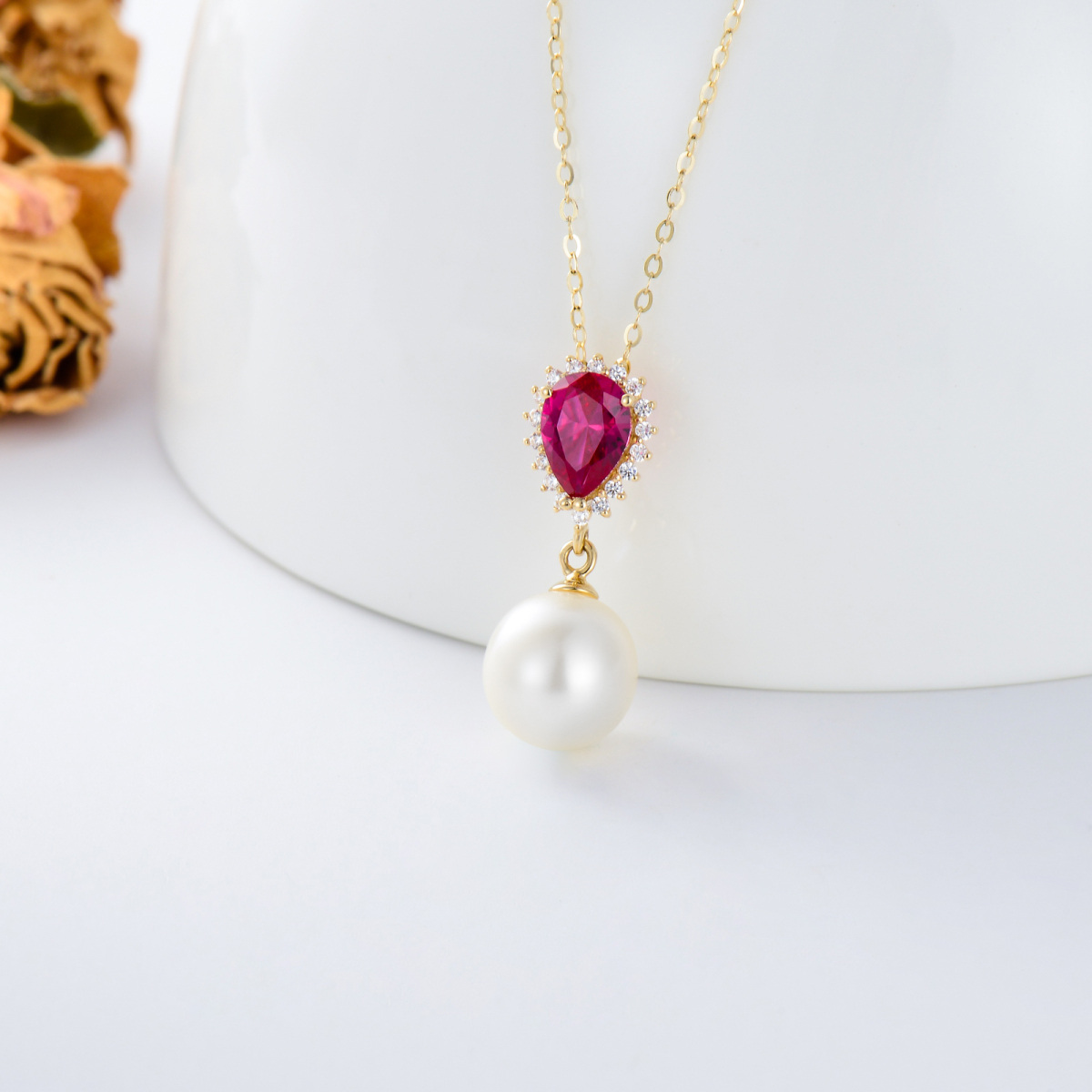 10K Gold Cubic Zirconia & Pearl Pendant Necklace-3