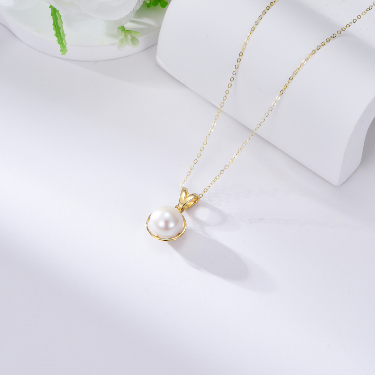 10K Gold Pearl Pendant Necklace-4