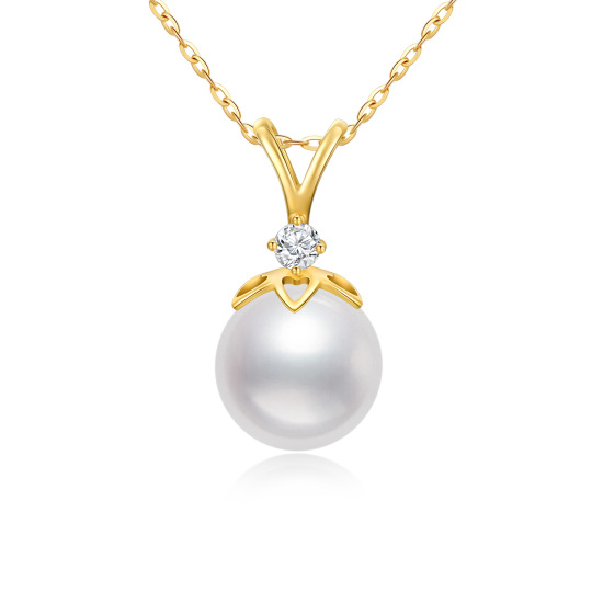 14K Gold Cubic Zirconia & Pearl Pendant Necklace