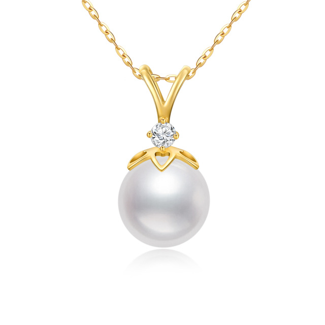 Collier en or 14K à pendentifs en zircon cubique et perles-1