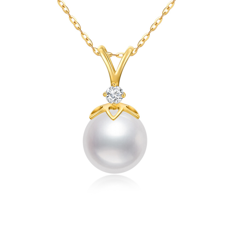 10K Gold Cubic Zirconia & Pearl Pendant Necklace-8