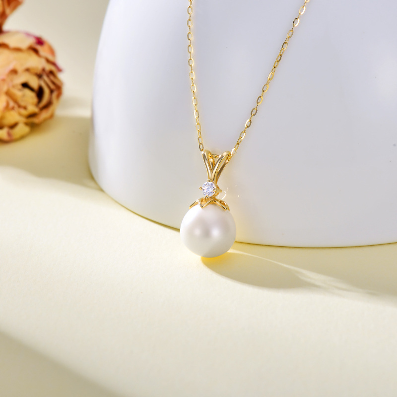 10K Gold Cubic Zirconia & Pearl Pendant Necklace-4