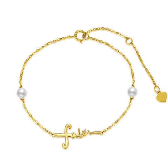 Pulsera de oro de 14 quilates con grabado personalizado de perlas para mujer