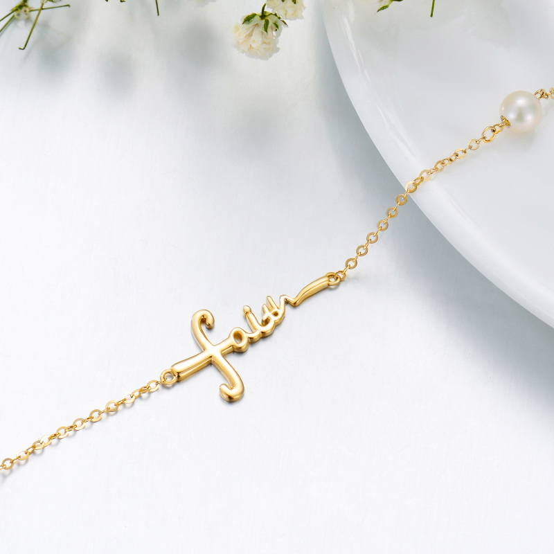 Personalisiertes Armband mit Gravur aus 10-karätigem Gold und Perle für Damen-4