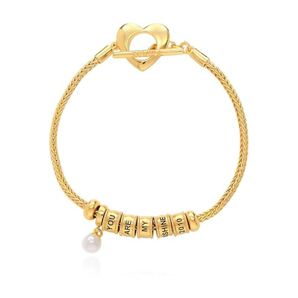 10K Gold Pearl Personalized Engraving Charm Bracelet for Women-1
