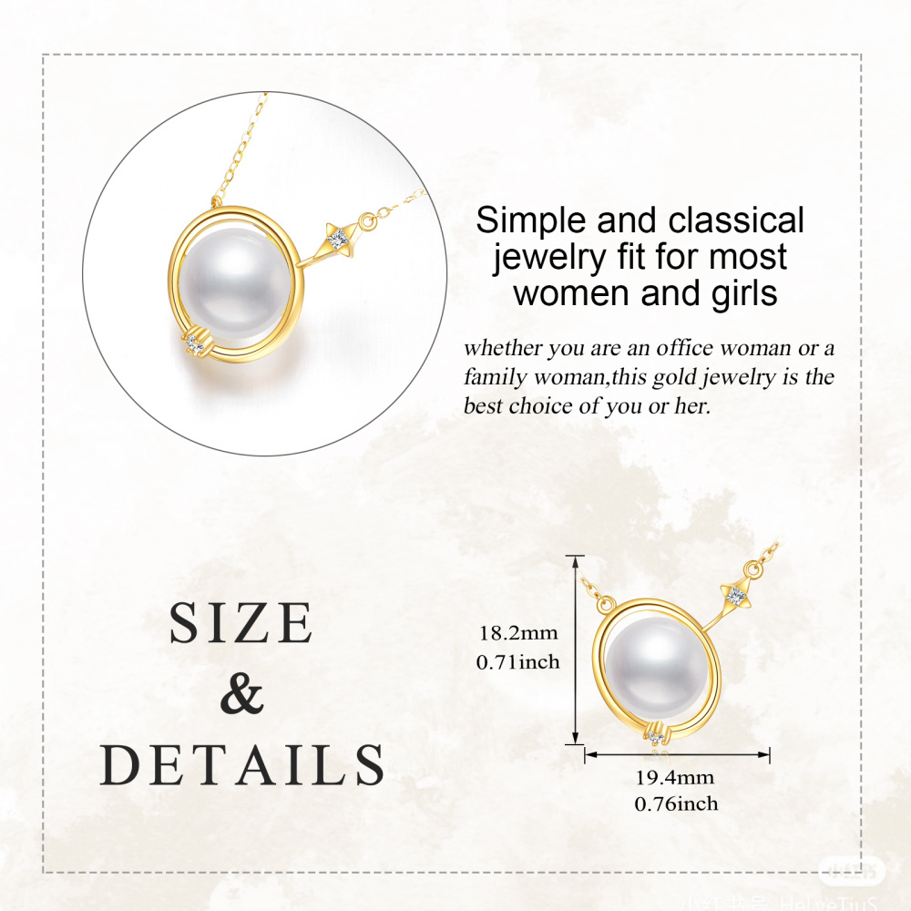 Collana con pendente pianeta perla in oro 14 carati con zircone austriaco 5A-4