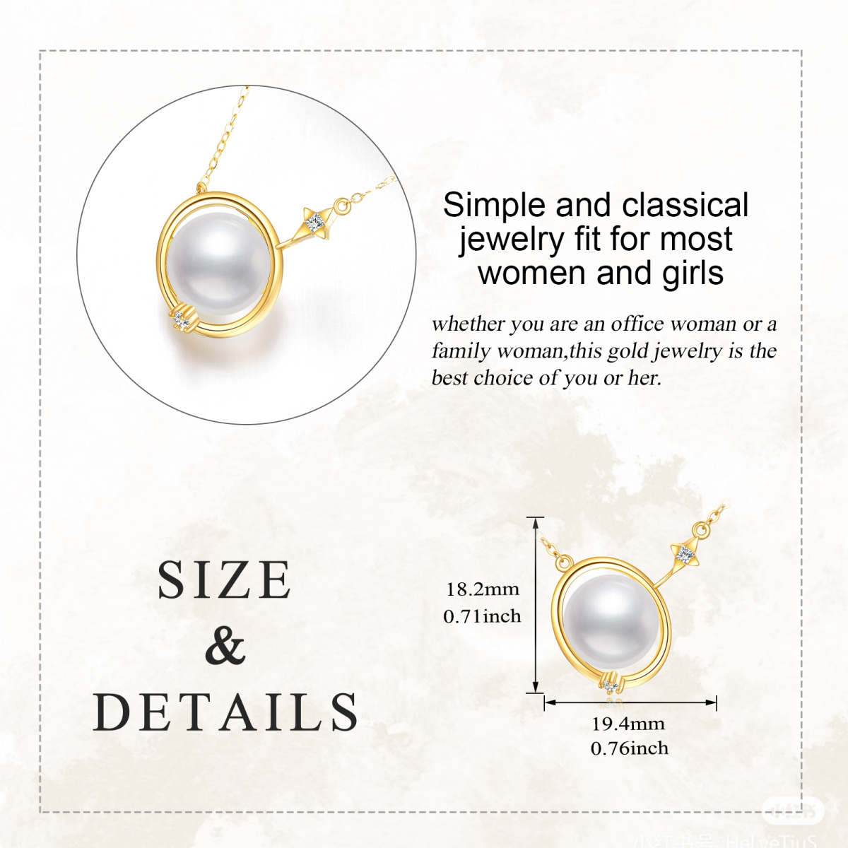 10K Gold Pearl Planet Pendant Necklace with 5A Austria Zircon-4