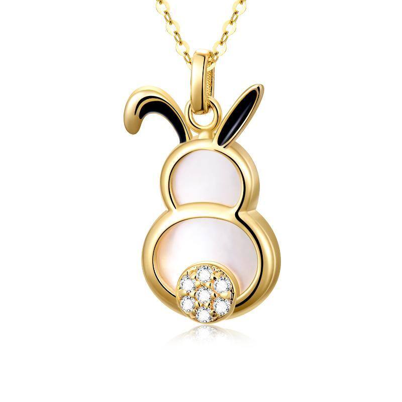 10K Gold Pearl Rabbit Pendant Necklace-1