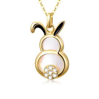 10K Gold Pearl Rabbit Pendant Necklace-35