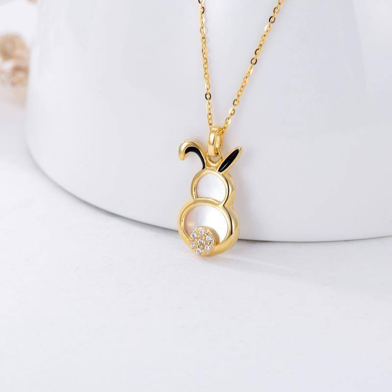 10K Gold Pearl Rabbit Pendant Necklace-3