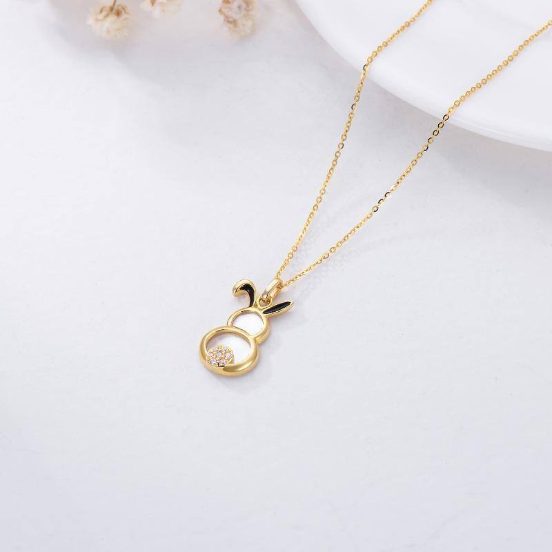 10K Gold Pearl Rabbit Pendant Necklace-4