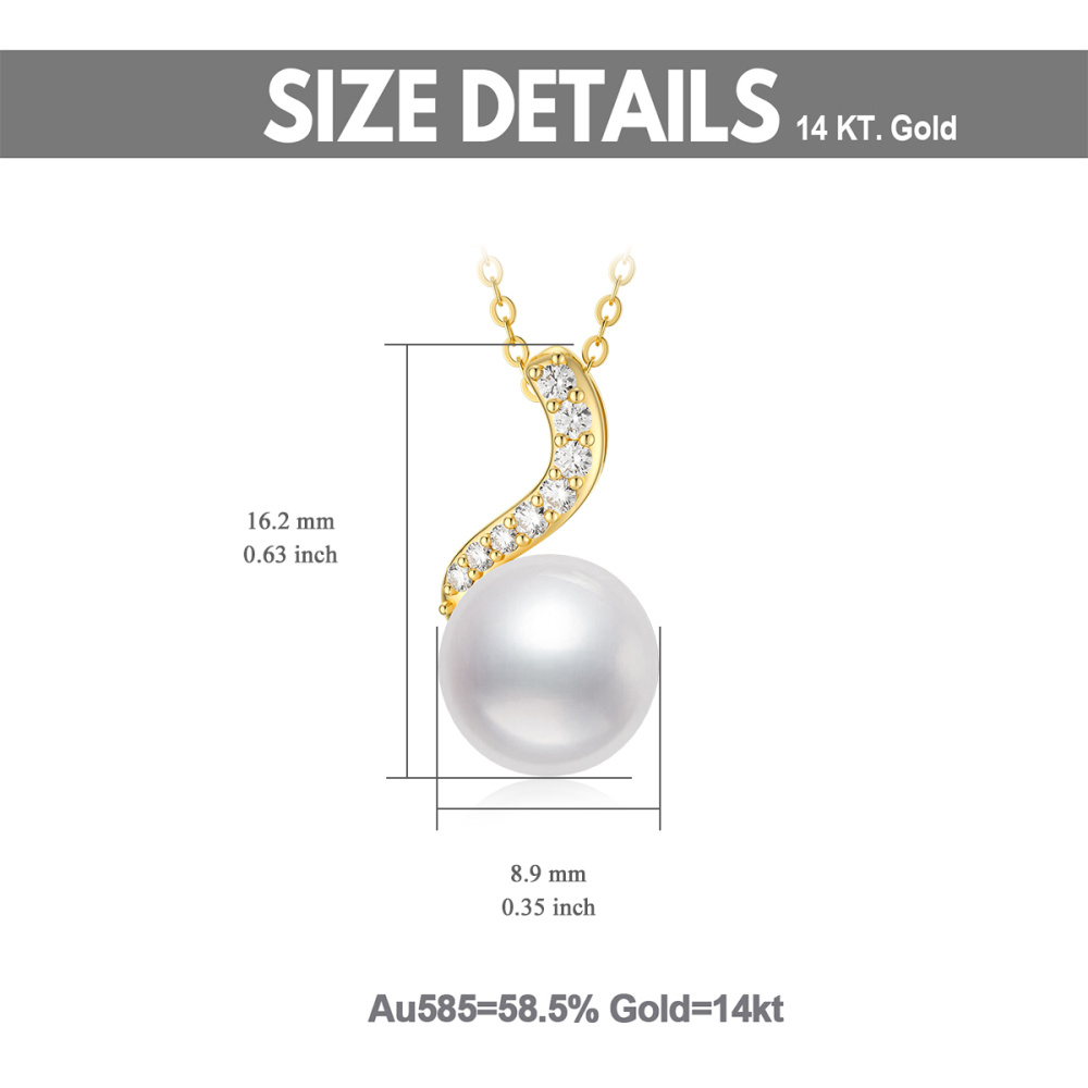 Colar com pingente de fita de zircônia cúbica de pérola de ouro 14K-5