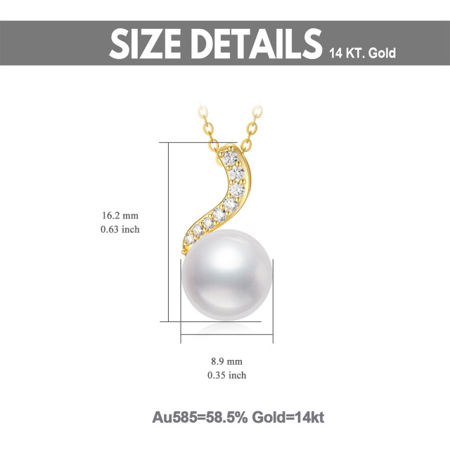 14K Gold Pearl & Cubic Zirconia Ribbon Pendant Necklace-5