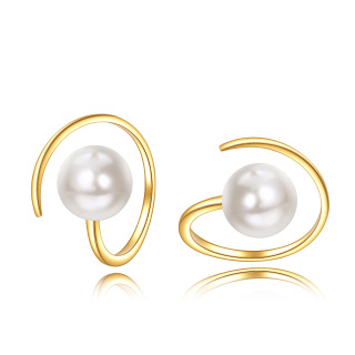 10K Gold Pearl Round Hoop Earrings-30