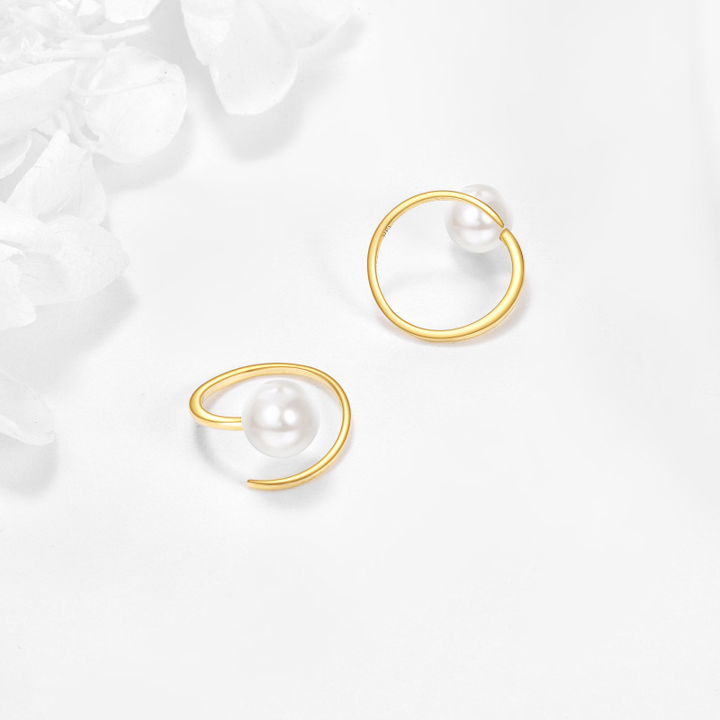 Pendientes de aro redondos de perlas de oro de 10 quilates-4