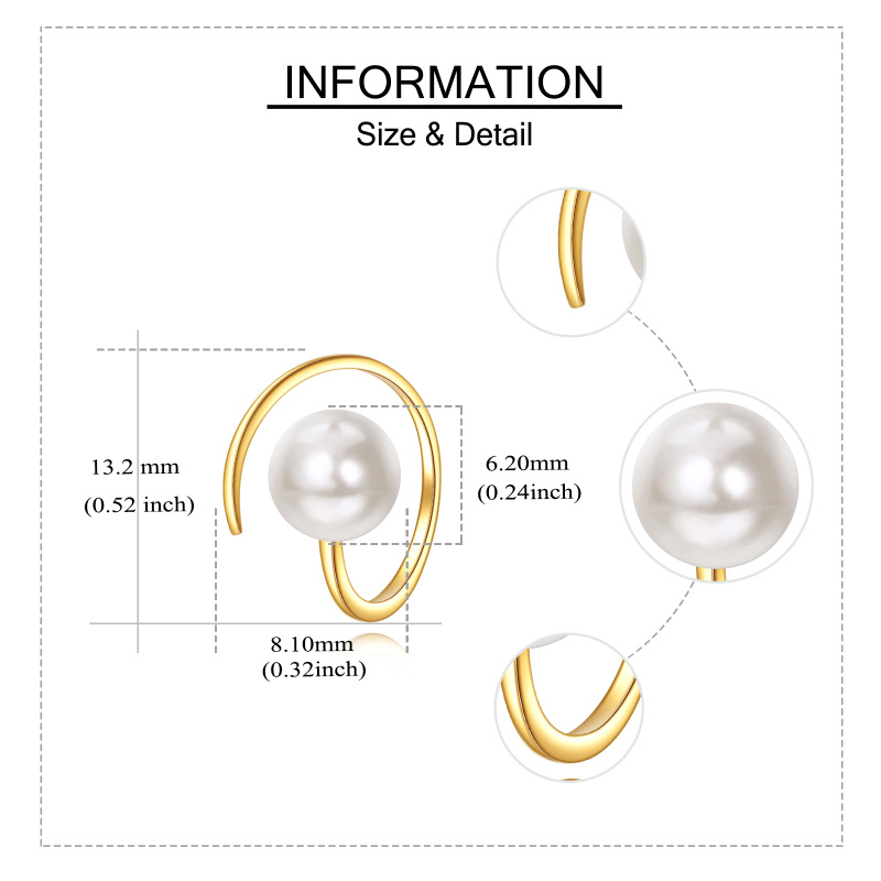 Pendientes de aro redondos de perlas de oro de 10 quilates-5