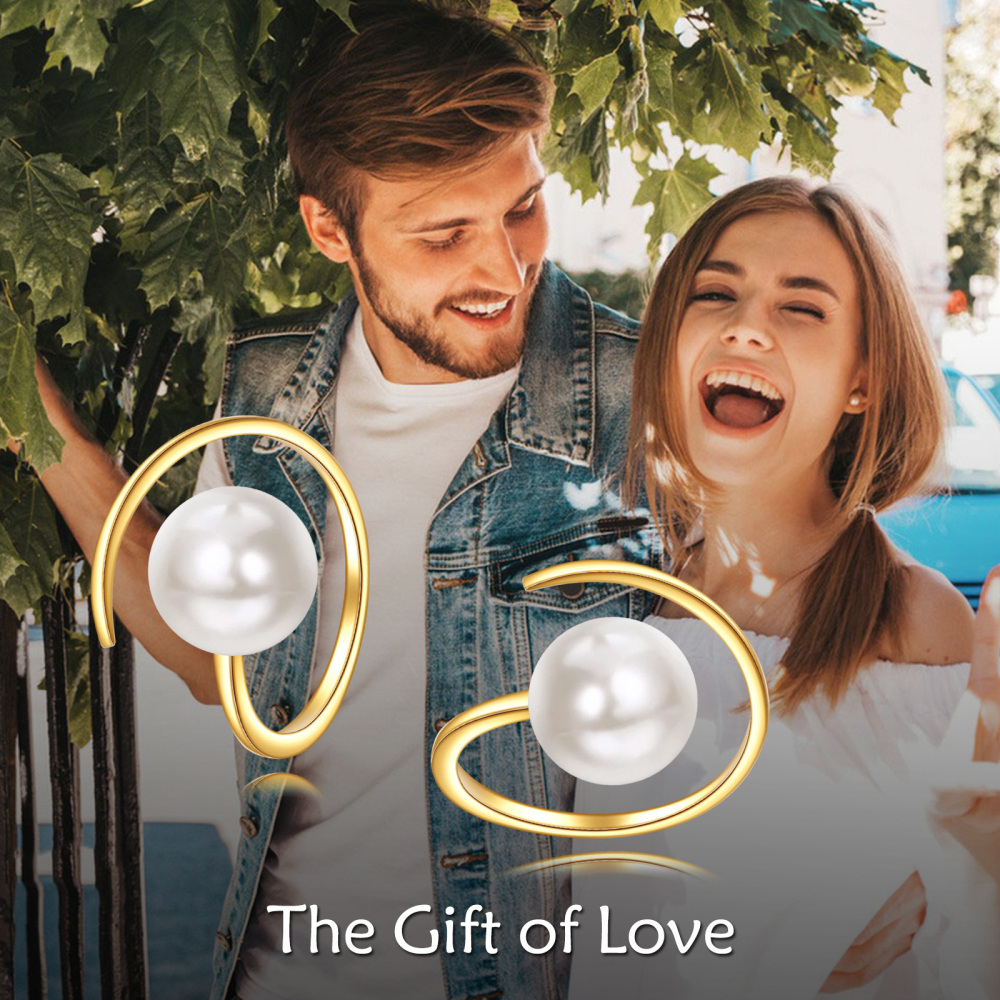 10K Gold Pearl Round Hoop Earrings-6