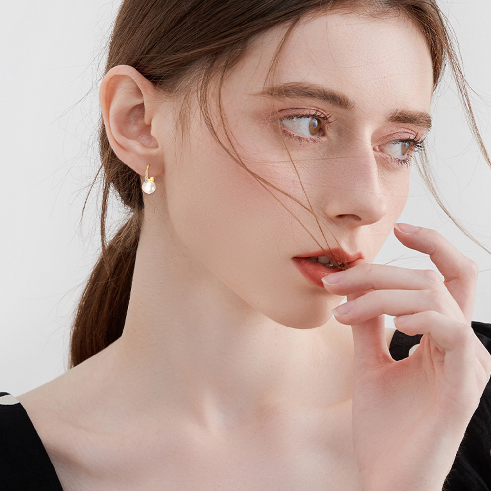 10K Gold Pearl Round Hoop Earrings-2