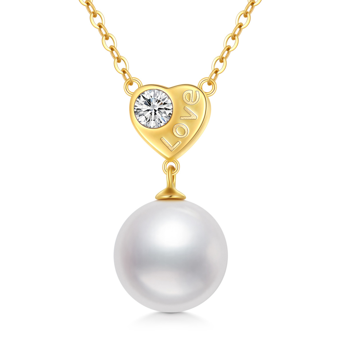 10K Gold Pearl Round Pendant Necklace-1