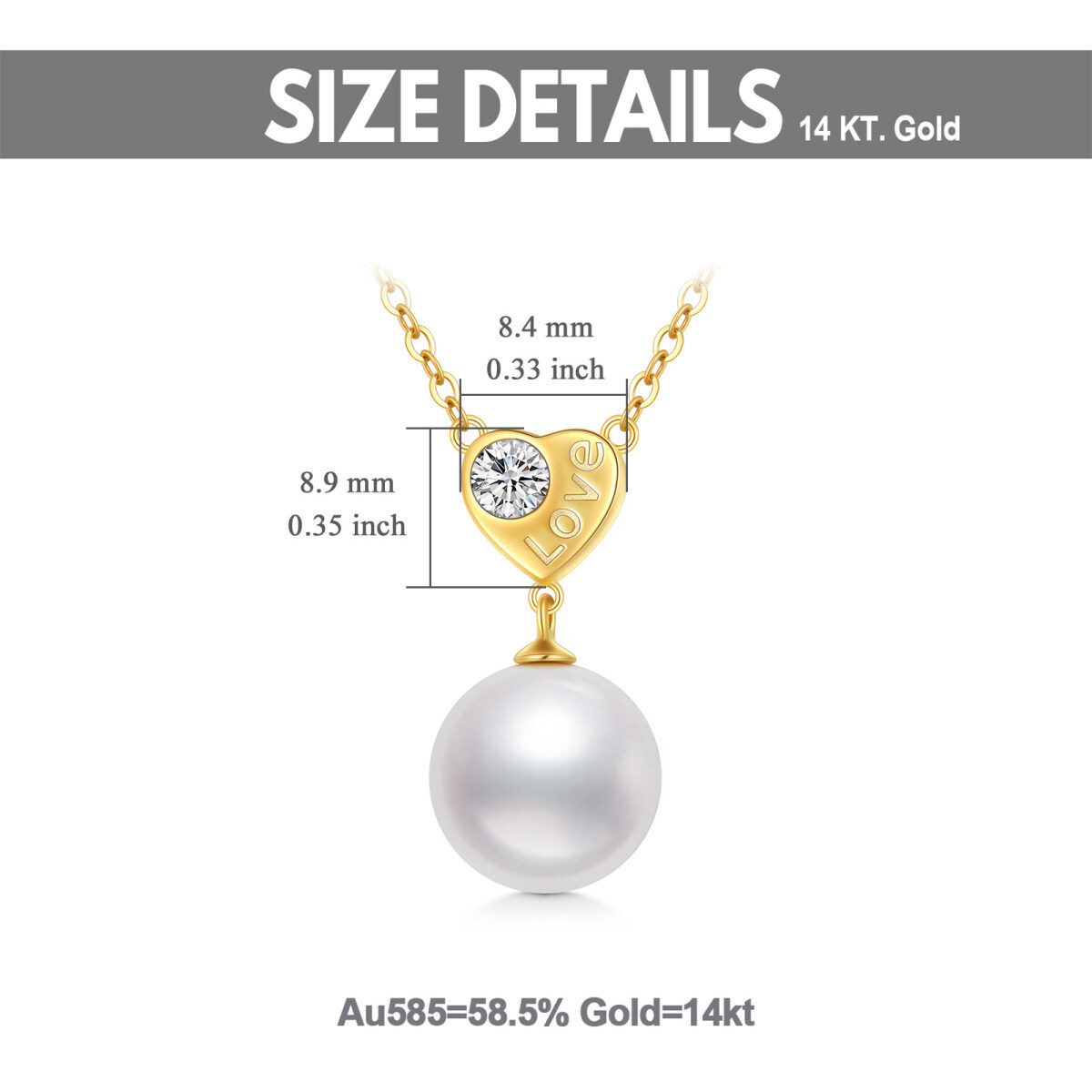 10K Gold Pearl Round Pendant Necklace-3