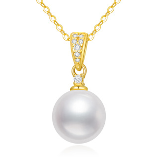 10K Gold Pearl Round Pendant Necklace-43