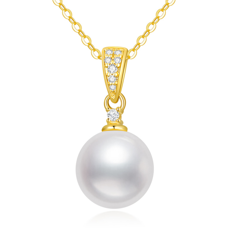 10K Gold Pearl Round Pendant Necklace-5