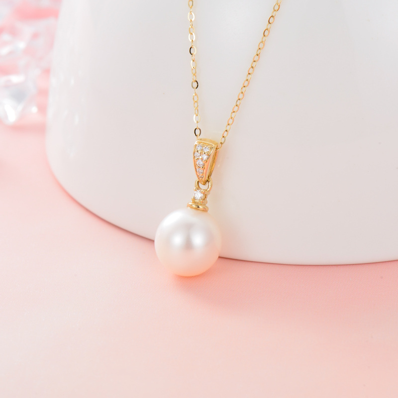 10K Gold Pearl Round Pendant Necklace-3