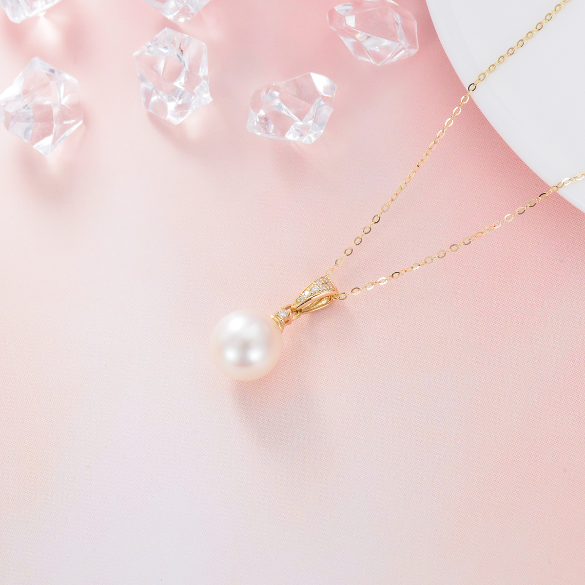 Presentes de colar de diamante de pérola única em ouro amarelo 14k para mulheres e meninas-4